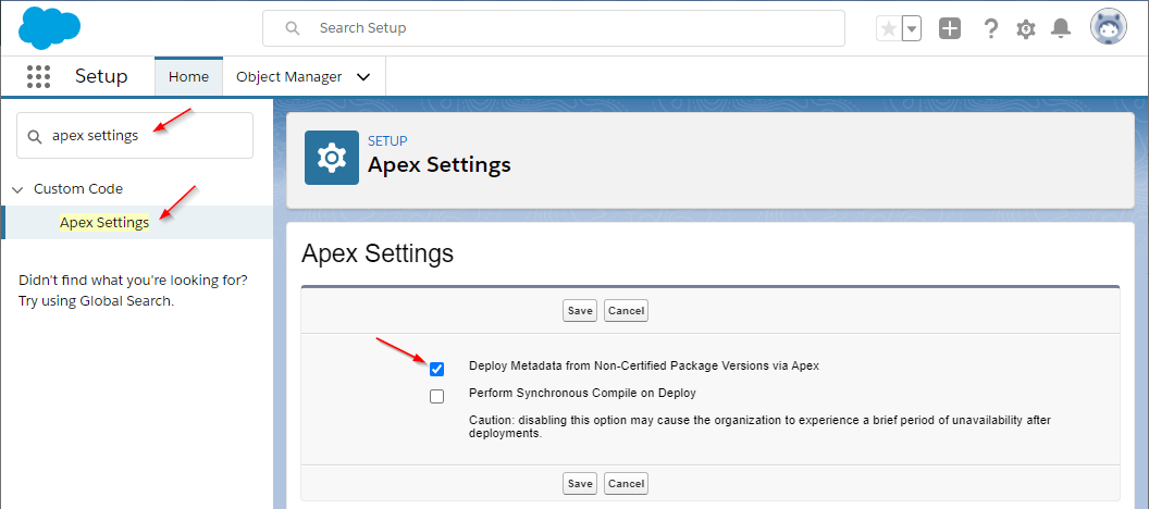 Deploy Metadata Setting